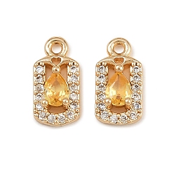 Желтый Латунные микро проложить кубического циркония подвески, прямоугольник с подвесками-слезинками, реальный 18 k позолоченный, желтые, 11x5.5x3 мм, отверстие : 1 мм
