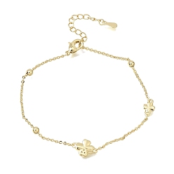 Real 18K Gold Plated Brass Micro Pave Clear Cubic Zirconia Four Leaf Clover Link Bracelets, Lead Free & Cadmium Free, Rack Plating, Long-Lasting Plated, Real 18K Gold Plated, 6.85 inch(17.4cm)