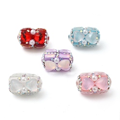 Mixed Color Polymer Clay Pave Rhinestone Rectangle Beads with Resin Heart, Mixed Color, 13x21.5x17mm, Hole: 1.8mm