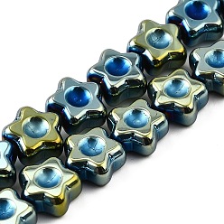 Зеленое Покрытие Стеклянные бусины с гальваническим покрытием , звезда, полное покрытие, зеленый покрытием, 11x11x5.5 мм, отверстие : 0.8 мм, около 44 шт / нитка, 17.56'' (44.6 см)