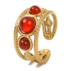 Красный Агат Круглые натуральные перстни из сердолика, золотистый тон 304 манжеты из нержавеющей стали для женщин, 10 мм