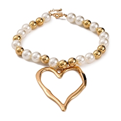 Сердце Ожерелья из жемчуга из сплава и пластика для женщин, ожерелья с подвесками из бисера ccb, золотые, сердце, 15.35 дюйм (39 см)