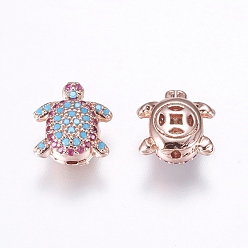 Rose Gold Brass Micro Pave Cubic Zirconia Beads, Long-Lasting Plated, Lead Free & Cadmium Free, Tortoise, Rose Gold, 11.5x10x5mm, Hole: 1mm
