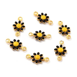 Black Brass Enamel Links Connectors, Golden, Cadmium Free & Lead Free, Sunflower, Black, 13x7x2.5mm, Hole: 1.2mm