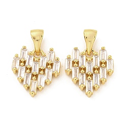 Real 18K Gold Plated Brass Micro Pave Clear Cubic Zirconia Pendants, Heart, Real 18K Gold Plated, 16.5x15x3mm, Hole: 5.5x3.5mm