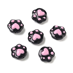 Черный Стеклянные эмалевые бусины ручной работы, отпечаток лапы, окрашенная и подогревом, чёрные, 13.5x15x9~9.5 мм, отверстие : 1 мм