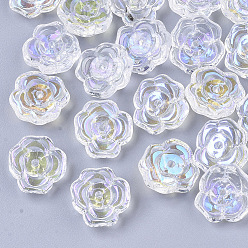 Clear AB Transparent Glass Beads, AB Color Plated, Flower, Clear AB, 13.5x12.5x5.5mm, Hole: 1.2mm