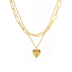 Devil's Eye XL0038-GD Chic Heart Pendant with Micro Pave Zirconia and Devil Eye Jewelry - Trendy Minimalist Accessory