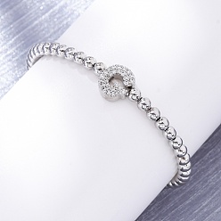 Letter G Латунные круглые бусины эластичные браслеты, Подвеска в виде буквы из латуни с микропаве из прозрачного кубического циркония для женщин, без свинца и без кадмия, стойки покрытие, платина, Буква G, внутренний диаметр: 2~2-1/8 дюйм (5~5.5 см)