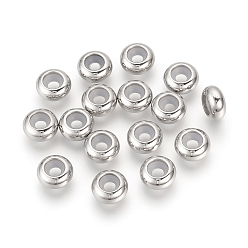 Stainless Steel Color 304 Stainless Steel Beads, with Rubber Inside, Slider Beads, Stopper Beads, Rondelle, Stainless Steel Color, 7x3.5mm, Rubber Hole: 1.6~2.5mm