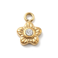 Кристалл Цветок 304 из нержавеющей стали амулеты горный хрусталь, ионное покрытие (ip), реальный 14 k позолоченный, кристалл, 9.5x7x2.5 мм, отверстие : 1.6 мм