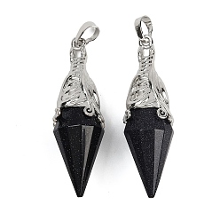 Синий Драгоценный Камень Большие подвески из синтетического синего авантюрина с огранёнными биконусами, с латунной фурнитурой , платина, 50~54x16~17 мм, отверстие : 7x5 мм