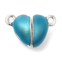 Deep Sky Blue Heart Alloy Enamel Magnetic Clasps, for Couple Jewelry Bracelets Pendants Necklaces Making, Platinum, Deep Sky Blue, 10x15x7mm, Hole: 1.4mm