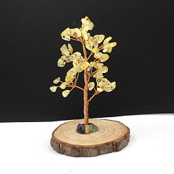 Citrine Natural Citrine Chips Tree Decorations, Wood Base with Copper Wire Feng Shui Energy Stone Gift for Home Office Desktop Decoration, 120mm