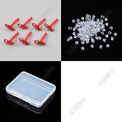 Red 42Pcs Alloy Bowknot Stud Earring Findings, with 304 Stainless Steel Needles, with Loop, with 84Pcs Plastic Ear Nuts, Red, 6.5x14mm, Hole: 1.6mm, Pin: 0.7x11.5mm