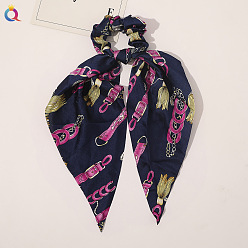 Chain Triangle Streamer - Navy Blue Chic Floral Hair Accessory for Women - Triangle Ribbon Peony Bow Scrunchie Headband