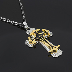 Golden cross necklace Gold Cross Pendant Necklace Punk Style Dragon Bone Chain Polished Men's Jewelry.