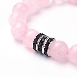Розовый Кварц Естественно розовый кварц стрейч браслеты, С шариками из бронзы из бронзы из бронзы и шариками из полых труб из сплава, круглые, 2 дюйм (53 мм)