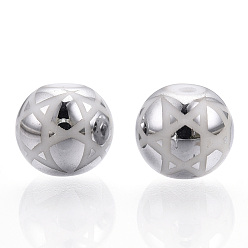 с Платиновым Покрытием Гальванические стеклянные бусины, круглые с рисунком звезд, с покрытием платиным, 8 мм, отверстие : 1 мм, 300 шт / пакет