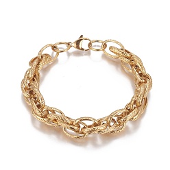 Golden Ion Plating(IP) 304 Stainless Steel Rope Chain Bracelets, with Lobster Claw Clasps, Golden, 8-1/8 inch(20.5cm)