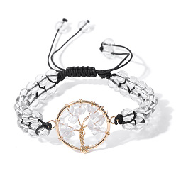 FA0151 Natural Stone Beaded Double-layer Bracelet with Tree of Life Charm, Adjustable for Men and Women