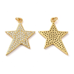 Real 18K Gold Plated 925 Sterling Silver Micro Pave Cubic Zirconia Pendants, Star Charm, with Jump Ring, Real 18K Gold Plated, 19.5x17x2mm, Hole: 2.3mm