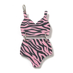 Hot Pink Printed Acrylic Pendants, with Iron Jump Ring, Leopard Print Swimsuit, Hot Pink, 46x23x2mm, Hole: 5.5mm