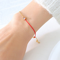 E026-October Rose Necklace Colorful Minimalist Smiling Bracelet with 12 Unique Zircon Stones on Red Rope
