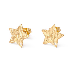 Star 304 Stainless Steel Stud Earring Findings, with Hole and Ear Nuts, Star Pattern, 11.5x12mm, Hole: 1mm, Pin: 0.6mm