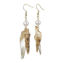 Tan Natural Shell Nuggets Dangle Earrings, with Real 18K Gold Plated 304 Stainless Steel Earring Pins, Tan, 75mm