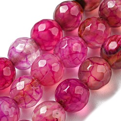 Deep Pink Natural Agate Beads Strands, Dyed & Heated, Round, Faceted, Deep Pink, 6mm, Hole: 1mm, about 62pcs/strand, 14.37~14.76 inch(36.5~37.5cm)