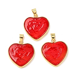 Красный Подвески лэмпворк ручной работы, с латунной фурнитурой , долговечный, без свинца и без кадмия, сердце прелести, красные, 28x26x4 мм, отверстие : 6.5x4 мм