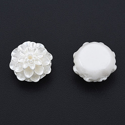 Creamy White ABS Plastic Imitation Pearl Beads, Half Drilled, Flower, Creamy White, 15x15x8.5mm, Half Hole: 1.6mm