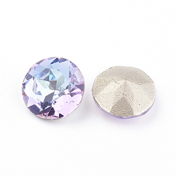 Vitrail Light Pointed Back & Back Plated Glass Rhinestone Cabochons, Grade A, Faceted, Flat Round, Vitrail Light, 8x4.5mm