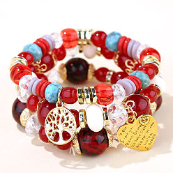 5# Chic Multi-layered Metal Heart, Tree of Life & Candy Bead Bracelet for Women