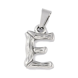 Letter E Non-Tarnish 304 Stainless Steel Pendants, Bamboo Style, Stainless Steel Color, Letter.E, 18x12x3mm, Hole: 3x7mm