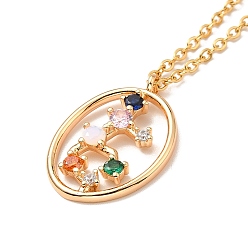 Virgo Colorful Cubic Zirconia Constellation Pendant Necklace, Golden 304 Stainless Steel Jewelry for Women, Virgo, 15.75 inch(40cm)