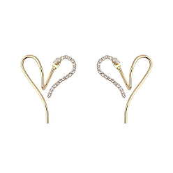 Golden Crystal Rhinestone Heart Earrings, Alloy Wire Wrap Jewelry for Women, Golden, 41.5mm
