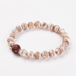 Пирит Натуральный тибетский стиль dzi агат шарик стрейч браслеты, с медной находкой и мешковинами для упаковки мешков, 2-1/4 дюйм (55 мм)