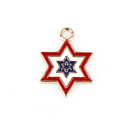 Star Alloy Enamel Pendants, Independence Day Charms, Golden, Colorful, Star, 18x14mm