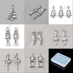 Antique Silver 96Pcs 8 Styles Tibetan Style Alloy Pendants Sets, Antique Silver, 20.5~31.5x7~14x2~4.5mm, Hole: 1.4~3mm, 12pcs/style