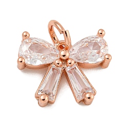 Розовое Золото Покрытие стойки латунь микропаве прозрачные кубические циркониевые подвески, без свинца и без кадмия, долговечный, бантом, розовое золото , 10.5x13x3.5 мм, отверстие : 3.5 мм