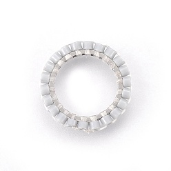 Light Grey MIYUKI & TOHO Handmade Japanese Seed Beads, with 304 Stainless Steel Link Rings, Loom Pattern, Ring, Silver, Light Grey, 14.5~15x1.7mm