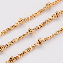 Golden Ion Plating(IP) 304 Stainless Steel Twisted Chains, Curb Chains, Soldered, Satellite Chains, with Spool, Rondelle Beads, Golden, 2x1mm, about 32.8 Feet(10m)/roll