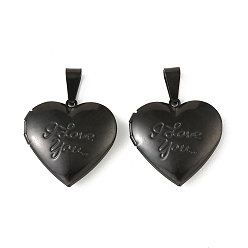 Черный 316 подвески из нержавеющей стали Locket, с 304 защелкивающимися дужками из нержавеющей стали, подвесками-рамками для фотографий из нержавеющей стали, ионное покрытие (ip), сердце со словами-подвесками, чёрные, 29x28.5x8 мм, отверстие : 10.5x4.5 мм, внутренний диаметр: 21.5x20.5 мм