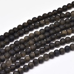 Golden Sheen Obsidian Frosted Natural Golden Sheen Obsidian Round Bead Strands, 10mm, Hole: 1mm, about 37pcs/strand, 15 inch