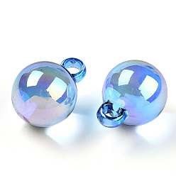 Royal Blue UV Plating Rainbow Iridescent Transparent Acrylic Pendants, Round, Royal Blue, 21x16x16mm, Hole: 3.5mm