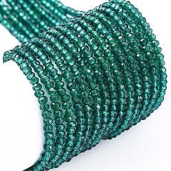 Sea Green Transparent Glass Beads Strands, Faceted, Rondelle, Sea Green, 2x1.5mm, Hole: 0.6mm, about 235~247pcs/Strand, 14.57~14.76 inch(37~37.5cm)
