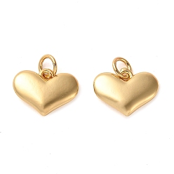 Real 18K Gold Plated Rack Plating Brass Charms, with Jump Ring, Heart, Real 18K Gold Plated, 11x14.5x3mm, Hole: 3.5mm