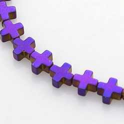 Purple Plated Electroplate Non-magnetic Synthetic Hematite Beads Strands, Cross, Purple Plated, 4x4x2mm, Hole: 0.5mm, about 94pcs/strand, 15.7 inch